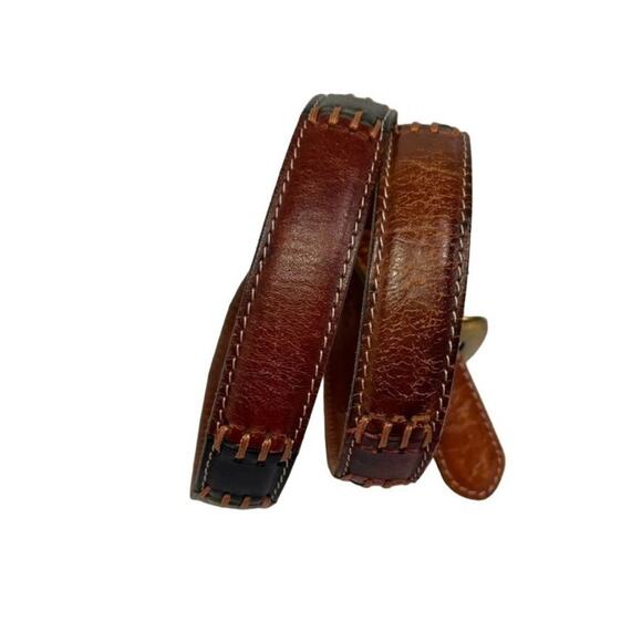 FOSSIL Belt Women's Medium Two Tone Brown Stitch Leather Metal Buckle - Picture 6 of 10